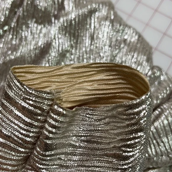 Rene Ruiz NWT Draped Cocktail 3/4 SLV Champagne Metallic Off Shoulder Dress SZ10 - Picture 11 of 15